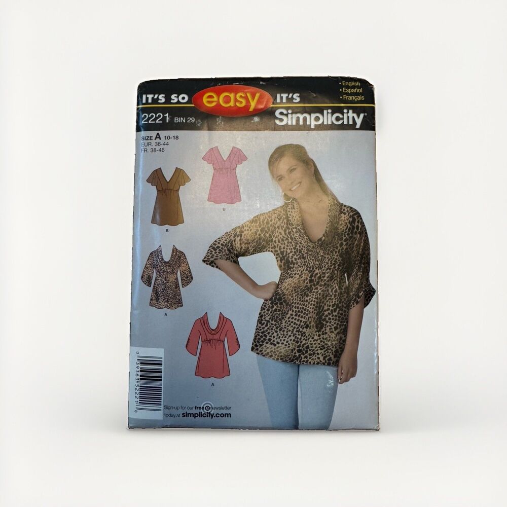 Simplicity Sewing Pattern 2221 Misses Empire Pullover Tops Sizes 10-18 Easy